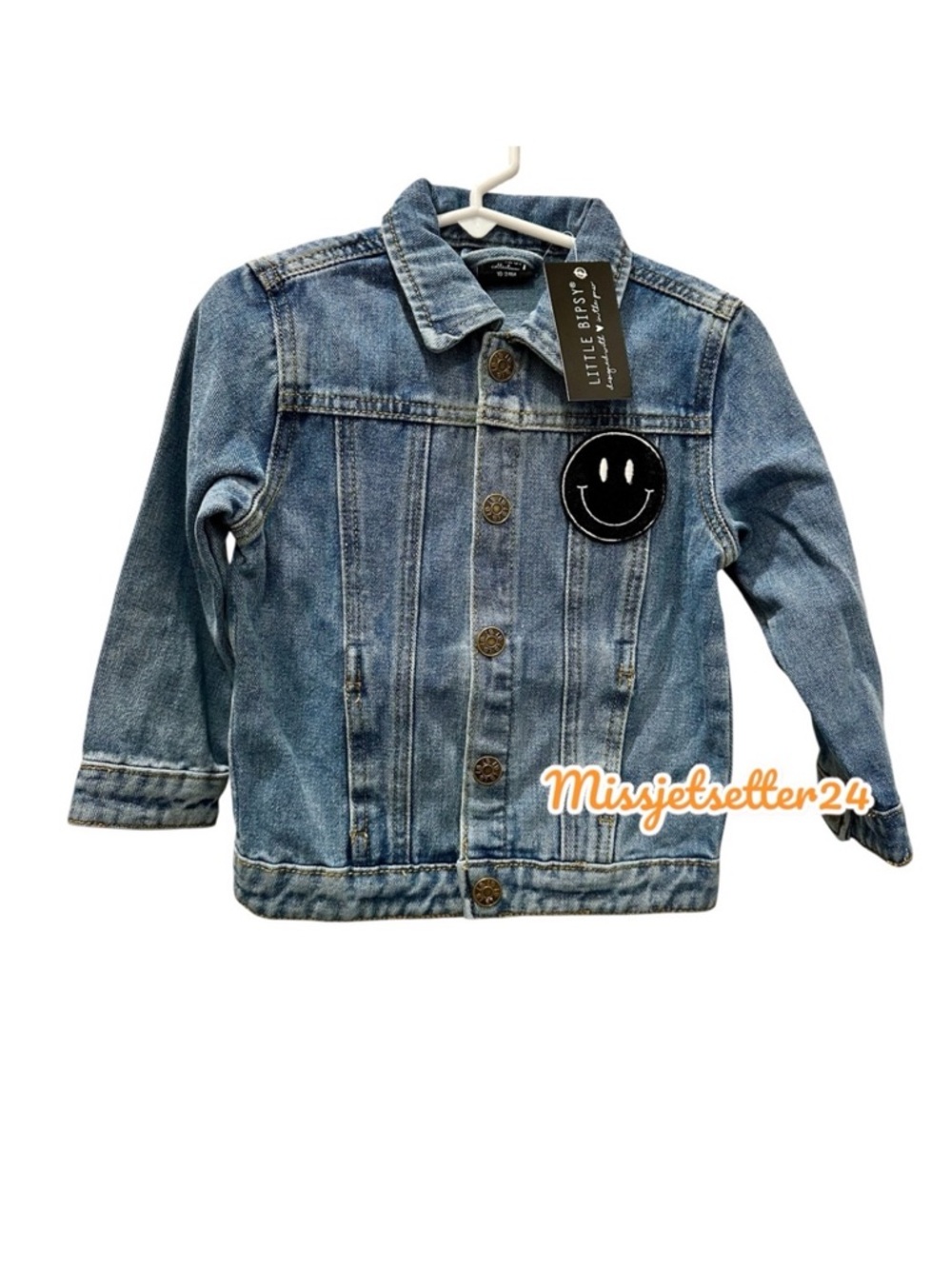 Little Bipsy Blue Denim Jacket Happy Day Patch Smiley Face 18-24 month NEW